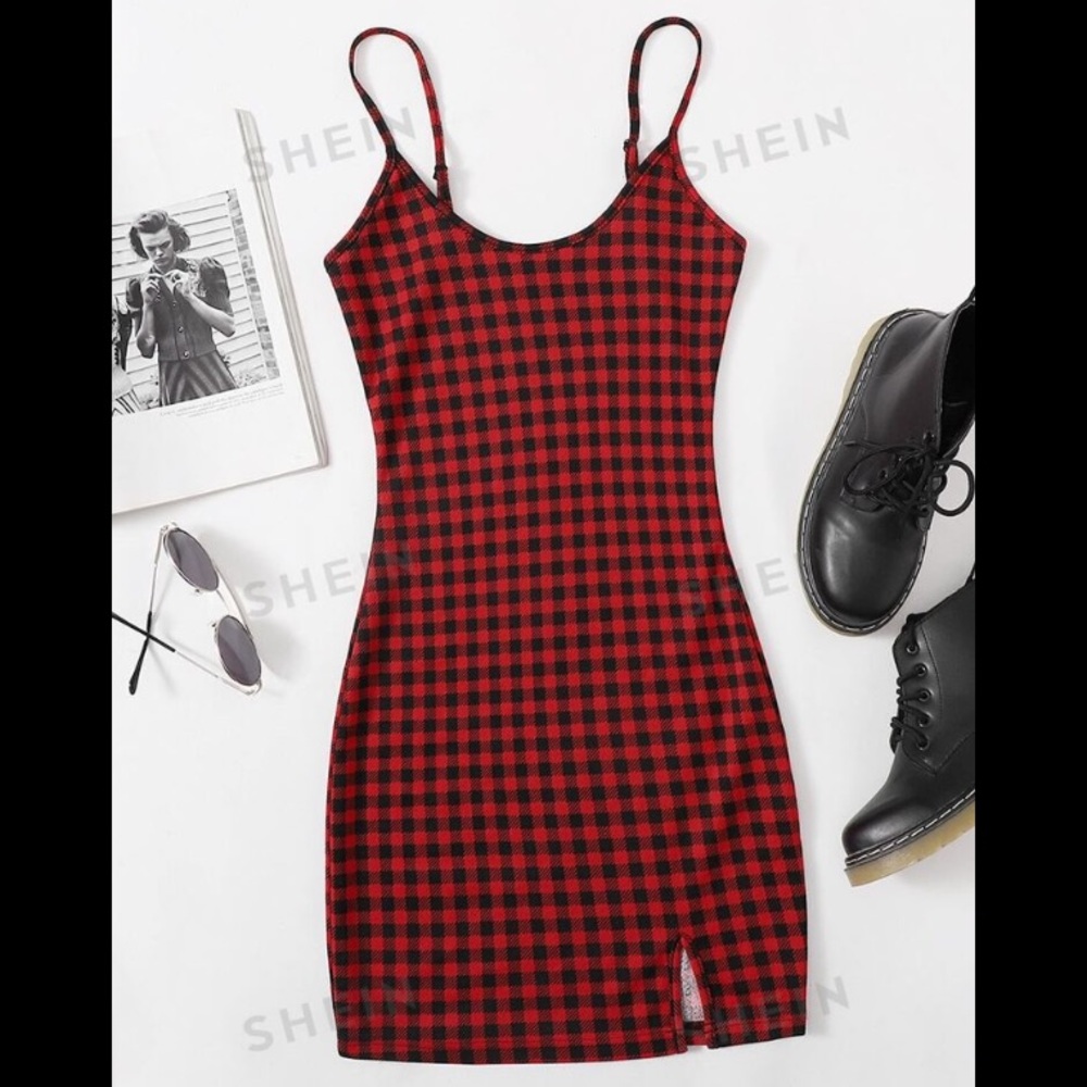 Like New Black & Red Bodycon StageCoach Country Plaid Mini Dress XS